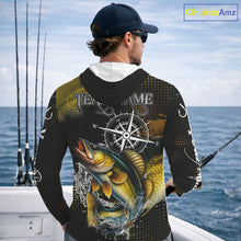 Load image into Gallery viewer, Custom Black and Yellow Walleye fishing scales compass Performance long sleeve Fishing Team Shirts NQS11726