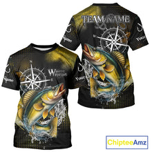 Load image into Gallery viewer, Custom Black and Yellow Walleye fishing scales compass Performance long sleeve Fishing Team Shirts NQS11726