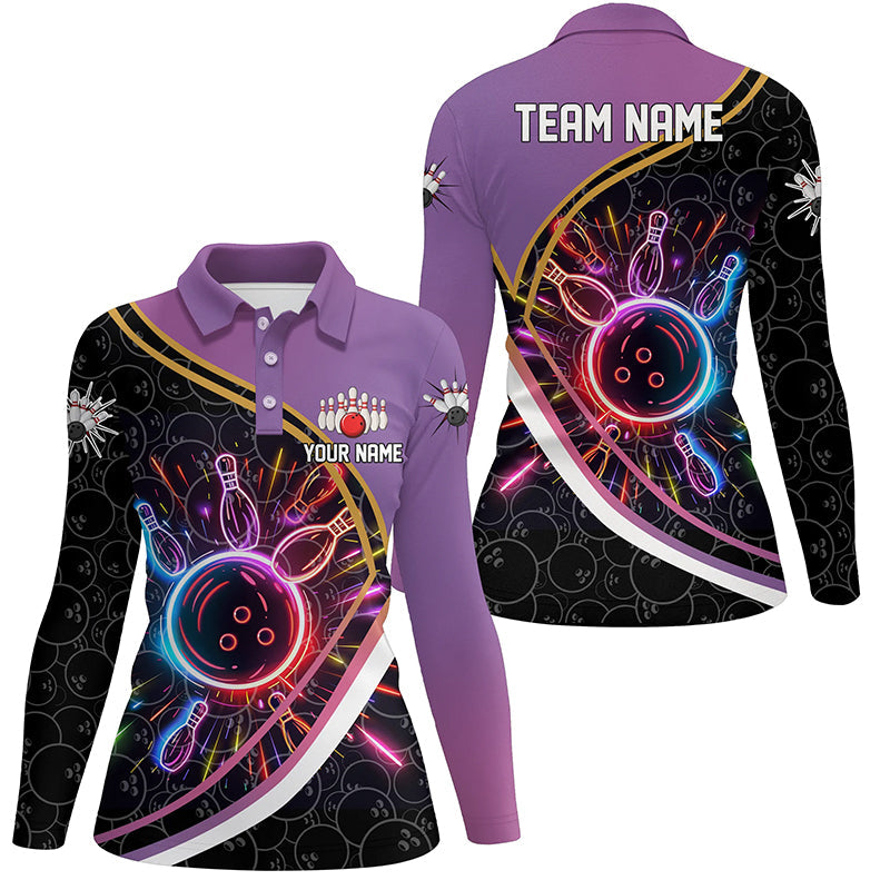 Purple Gradient Black camo Bowling shirts for women custom colorful neon light team bowling jerseys NQS7795