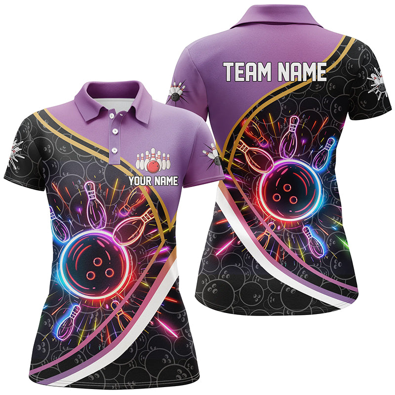 Purple Gradient Black camo Bowling shirts for women custom colorful neon light team bowling jerseys NQS7795