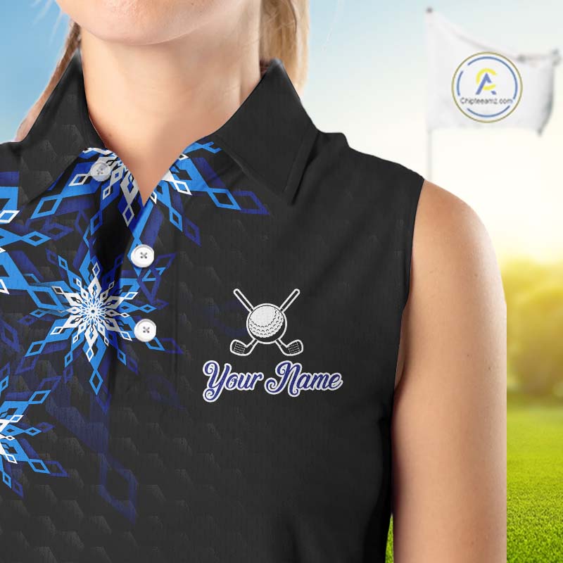 Blue snowflake black camo Christmas Women Sleeveless Polo shirt  custom ladies golf outfit golf gifts NQS11029