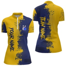 Load image into Gallery viewer, Blue and Yellow Bowling Polo, Quarter Zip shirts for Women Custom Bowling Team Jerseys NQS9354