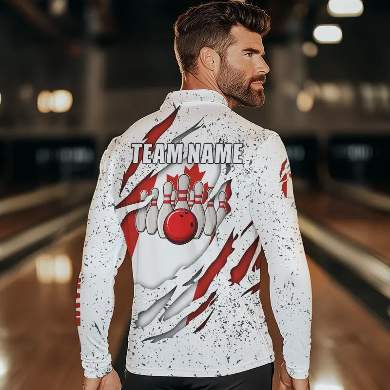 Personalized Canadian Flag Grunge pattern Bowling Shirts For Men Custom Canada Bowling Team Jerseys NQS9495