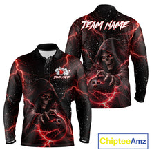 Load image into Gallery viewer, Custom Black And Red Lightning Thunder Skull Reaper Bowling Shirts For Men, Bowling Team Jerseys NQS11623