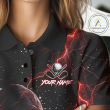 Load image into Gallery viewer, Custom Black And Red Lightning Thunder Skull Reaper Womens Golf Polo Shirt, ladies golf apparel NQS11624