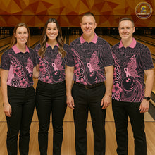 Load image into Gallery viewer, Black and Pink tropical tribal pattern butterfly Bowling Shirts For Women Custom Bowling Team Jerseys NQS11731