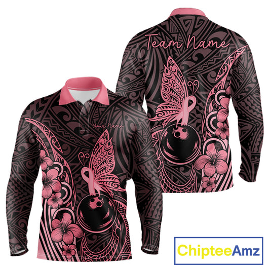 Black and Pink tropical tribal pattern butterfly Bowling Shirts For Men Custom Bowling Team Jerseys NQS11731