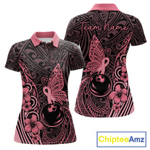 Load image into Gallery viewer, Black and Pink tropical tribal pattern butterfly Bowling Shirts For Women Custom Bowling Team Jerseys NQS11731