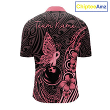 Load image into Gallery viewer, Black and Pink tropical tribal pattern butterfly Bowling Shirts For Men Custom Bowling Team Jerseys NQS11731