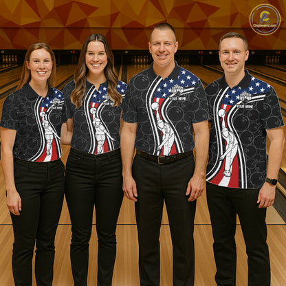 Black camo Retro bowling shirts for Men Custom American flag patriotic team bowling jerseys NQS11431