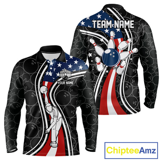 Black camo Retro bowling shirts for Men Custom American flag patriotic team bowling jerseys NQS11431