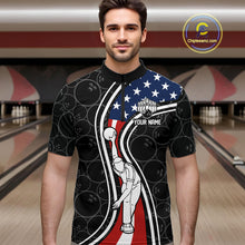 Load image into Gallery viewer, Black camo Retro bowling shirts for Men Custom American flag patriotic team bowling jerseys NQS11431