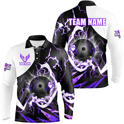 Purple Lightning thunder bowling Team league jerseys custom Mens Bowling Polo, Quarter zip Shirts NQS8231
