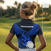 Load image into Gallery viewer, Black &amp; Blue Golf ball Flame Golf Polo Shirts For Women Custom ladies's golf clothing, best golf gift NQS10864