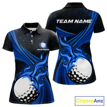 Load image into Gallery viewer, Black &amp; Blue Golf ball Flame Golf Polo Shirts For Women Custom ladies's golf clothing, best golf gift NQS10864