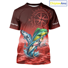 Load image into Gallery viewer, Personalized Mahi Mahi, Wahoo, Tuna Red Performance Fishing Shirt, compass offshore tournament Shirts NQS11437