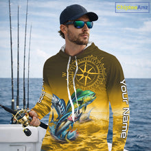 Load image into Gallery viewer, Custom Mahi Mahi, Wahoo, Tuna Yellow Performance Fishing Shirt, Compass Offshore Tournament Shirts NQS11438