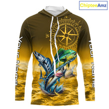 Load image into Gallery viewer, Custom Mahi Mahi, Wahoo, Tuna Yellow Performance Fishing Shirt, Compass Offshore Tournament Shirts NQS11438