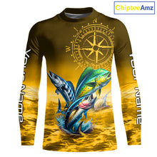 Load image into Gallery viewer, Custom Mahi Mahi, Wahoo, Tuna Yellow Performance Fishing Shirt, Compass Offshore Tournament Shirts NQS11438