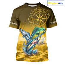 Load image into Gallery viewer, Custom Mahi Mahi, Wahoo, Tuna Yellow Performance Fishing Shirt, Compass Offshore Tournament Shirts NQS11438