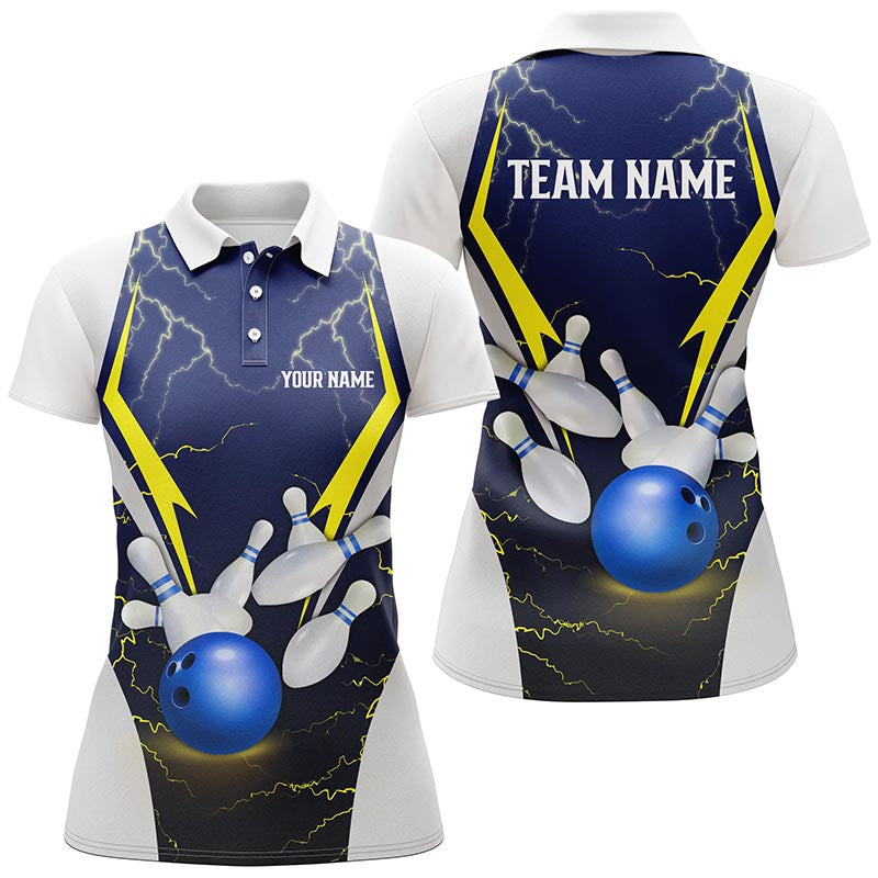 Blue lightning thunder bowling ball and pins custom Women Bowling Polo Shirts, team bowling jerseys NQS7455