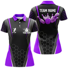 Load image into Gallery viewer, Black Women's Polo Bowling Shirt Custom Name Ladies Bowlers Jersey, team bowling outfits | Purple NQS6132