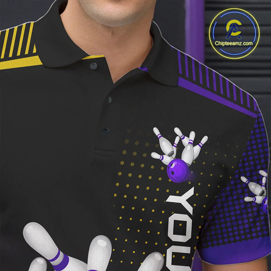 Yellow and Purple pattern Bowling shirts For Men Custom Team Bowling Jerseys, Gift For Bowler NQS11242