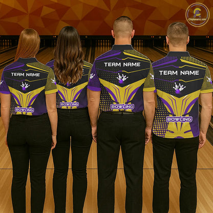 Yellow and Purple pattern Bowling shirts For Men Custom Team Bowling Jerseys, Gift For Bowler NQS11242