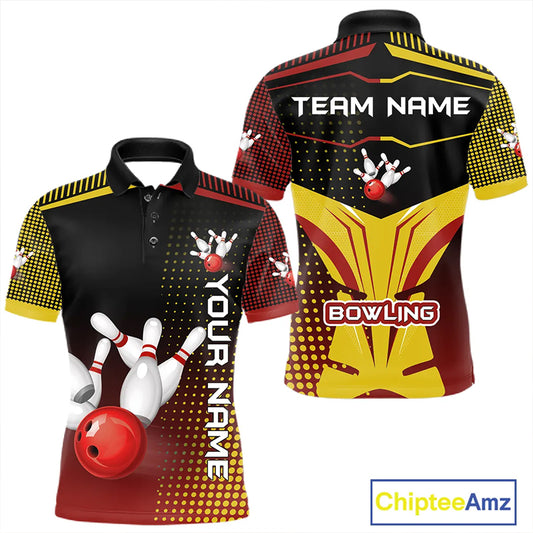 Yellow and Red pattern Bowling shirts For Men Custom Team Bowling Jerseys, Gift For Bowler NQS11243
