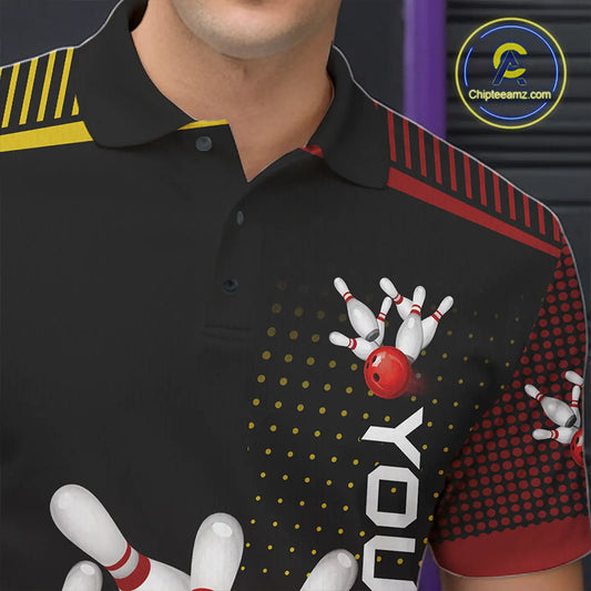 Yellow and Red pattern Bowling shirts For Men Custom Team Bowling Jerseys, Gift For Bowler NQS11243