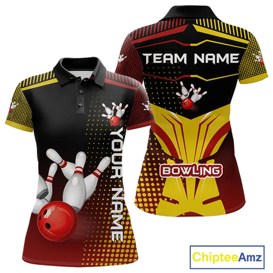Yellow and Red pattern Bowling shirts For Women Custom Team Bowling Jerseys, Gift For Bowler NQS11243