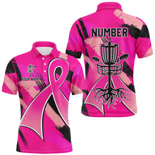 Load image into Gallery viewer, Pink ribbons Breast Cancer Mens disc golf polo shirt custom team breast cancer disc golf jersey NQS8702