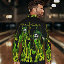 Load image into Gallery viewer, Green Flame clover skull St Patrick's Day Mens bowling shirts Custom Lucky Bowling Team Jerseys NQS9379