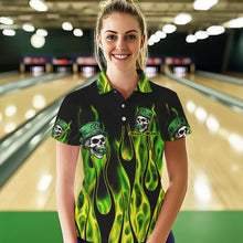 Load image into Gallery viewer, Green Flame clover skull St Patrick's Day Women bowling shirts Custom Lucky Bowling Team Jerseys NQS9379