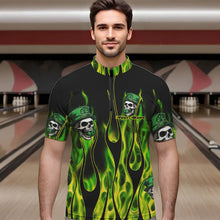 Load image into Gallery viewer, Green Flame clover skull St Patrick's Day Mens bowling shirts Custom Lucky Bowling Team Jerseys NQS9379