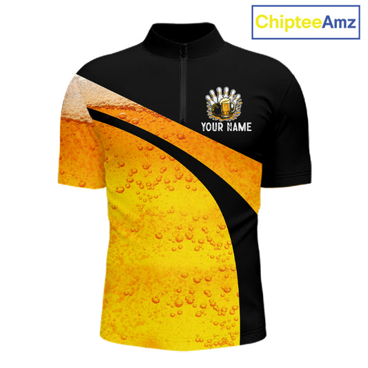 Custom Yellow Funny Beer Bowling Jersey for Men Bowling Uniform Polo & 1/4 Zip Bowling Team Shirts NQS11646