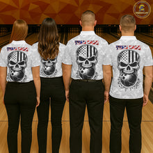 Load image into Gallery viewer, Personalized American Flag Skull Eagle Camo Bowling Team Shirts For Men, Patriotic Bowling Outfits NQS11648