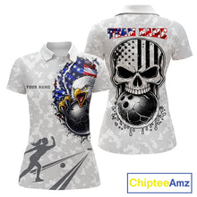 Load image into Gallery viewer, Personalized American Flag Skull Eagle Camo Bowling Team Shirts For Women, Patriotic Bowling Outfits NQS11648