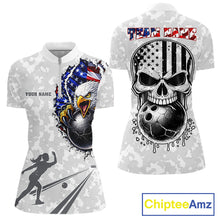 Load image into Gallery viewer, Personalized American Flag Skull Eagle Camo Bowling Team Shirts For Women, Patriotic Bowling Outfits NQS11648