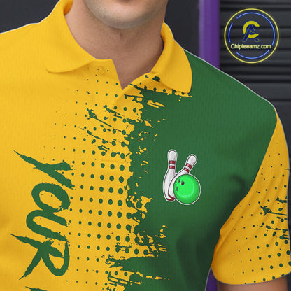 Yellow and Green Bowling Polo, Quarter Zip shirts for Men Custom Bowling Team Jerseys NQS10881