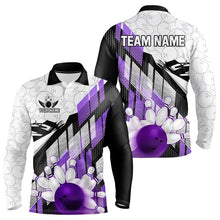Load image into Gallery viewer, Purple Camo Bowling Polo, 1/4 Zip Shirt for Men Custom Team bowling jerseys, personalized bowling gift NQS9176