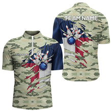 Load image into Gallery viewer, Texas Flag Green Camo Bowling Polo, Quarter Zip shirts for Men custom Texas Bowling Team Jerseys NQS9536