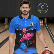 Load image into Gallery viewer, Funny Pink Flamingo Bowling Polo, 1/4 zip shirts for Men Custom Flamingo Team bowling outfit | Blue NQS11653