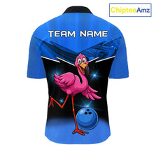 Load image into Gallery viewer, Funny Pink Flamingo Bowling Polo, 1/4 zip shirts for Men Custom Flamingo Team bowling outfit | Blue NQS11653