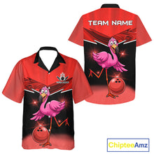 Load image into Gallery viewer, Funny Pink Flamingo Bowling Hawaiian Shirt Custom Flamingo Team bowling button-up shirt | Red NQS11654