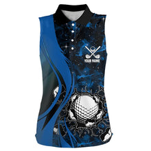 Load image into Gallery viewer, Black and Blue Galaxy Women Sleeveless polo shirt custom cool golf shirts, personalized golf gifts NQS9694