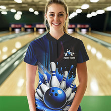 Load image into Gallery viewer, Black and Blue Women's bowling outfits Custom Team ladies bowling Polo, Quarter Zip Shirts NQS9700