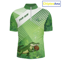 Load image into Gallery viewer, Funny Alligator Bowling Polo, 1/4 Zip Shirts For Men Custom Alligator Bowling Team Jerseys | Green NQS11742