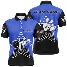 Load image into Gallery viewer, Blue and Black retro bowling ball pins star custom Men's bowling Polo, Quarter Zip shirts team jerseys NQS7830