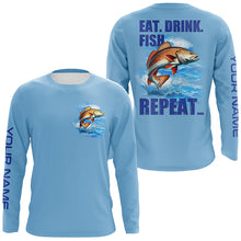 Load image into Gallery viewer, Redfish puppy drum Fishing Custom Long Sleeve Performance Fishing shirts Eat Drink Fish Repeat | Blue NQS6612